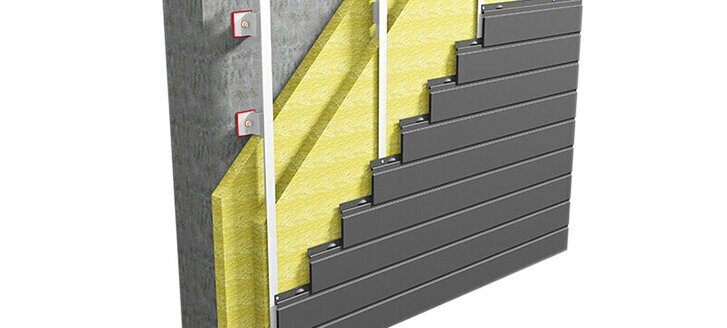 Wall structure with PREFA sidings (installed horizontally) on aluminium substructure