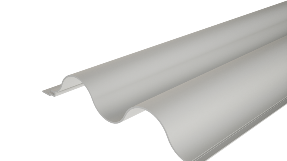 PREFA extruded profile ripple 34/100 with a wavy surface, for façade design or balcony cladding.